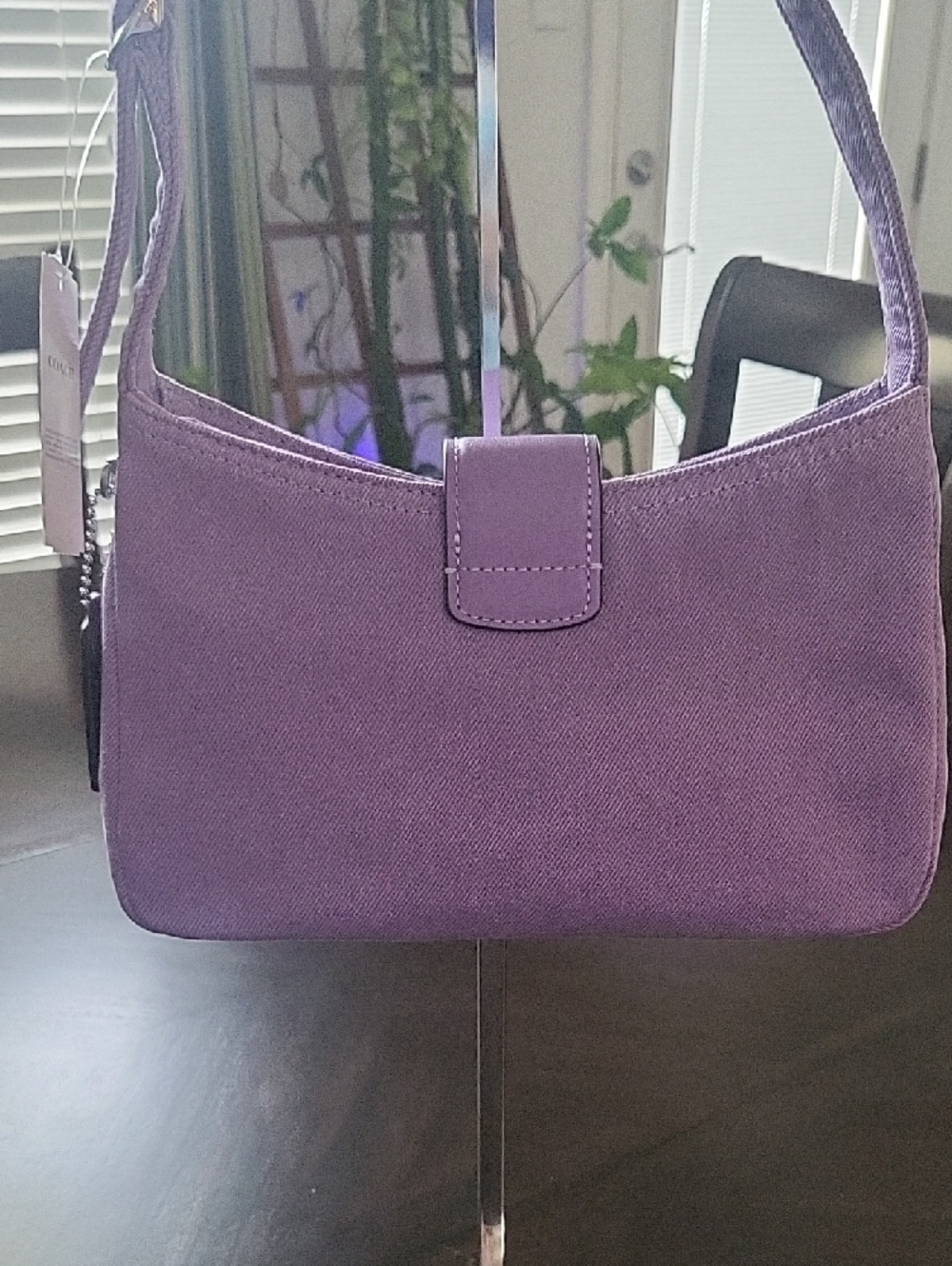 Coach Purple Denim Shoulder Bag with Leather Trim - Picture 6 of 13